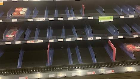 Lege schappen varkensvlees de laatste weken in Nederland.