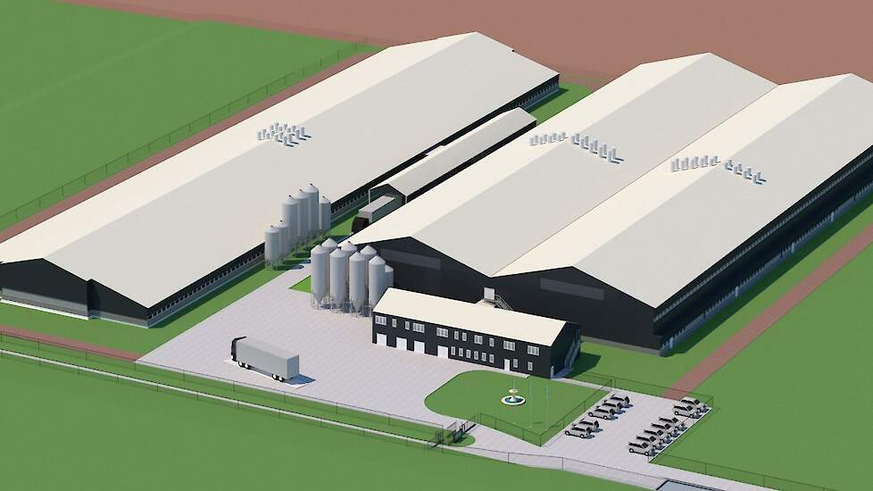 Het gehele project omvat vier gebouwen, waarvan in twee stallen de varkens worden gehuisvest. Eén van de stallen is een twee-verdiepingen stal, waarbij de bovenverdieping volledig bestaat uit biggenafdelingen.